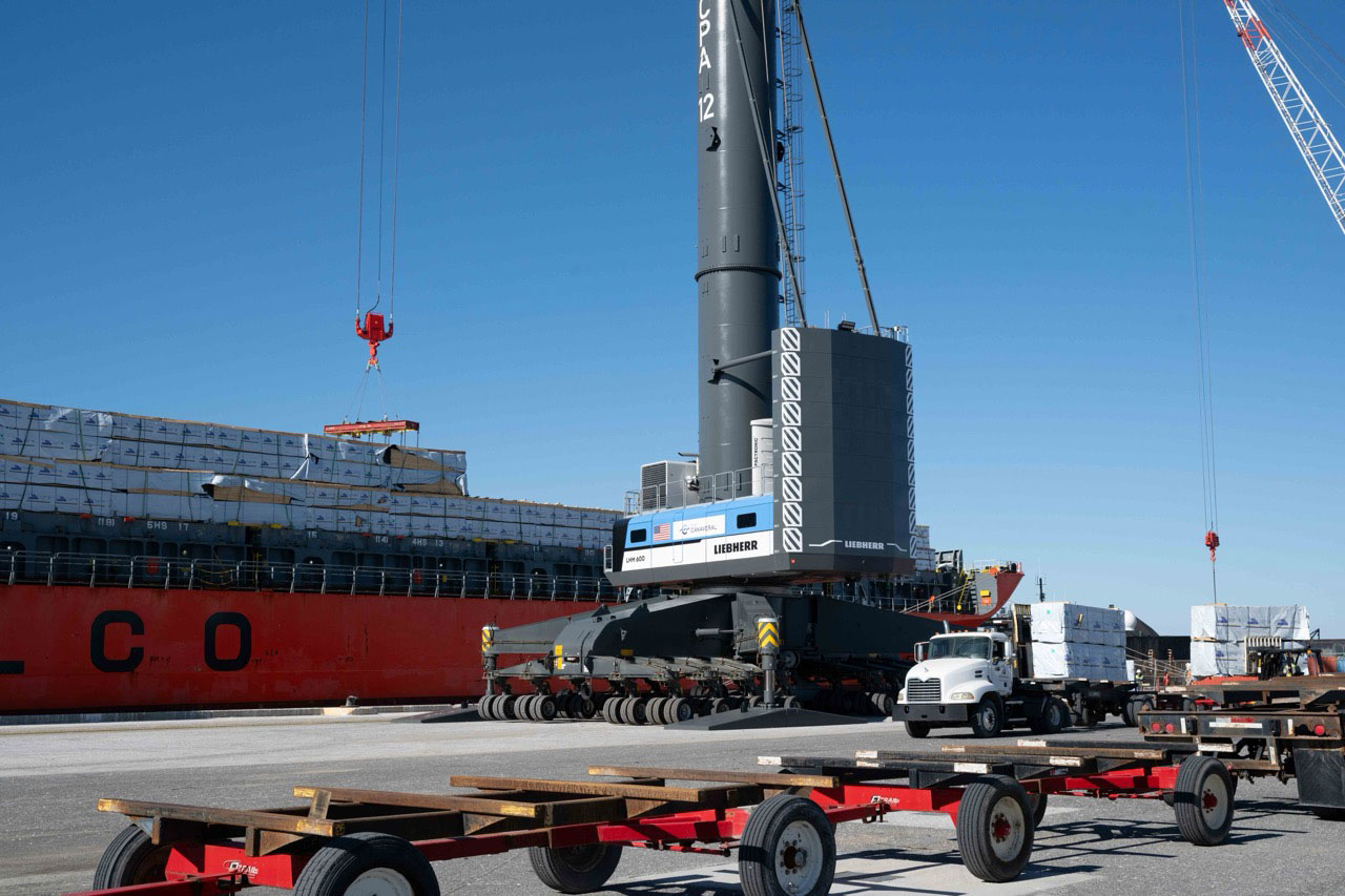 Lumber-Import-NCB5-103025-EXPORT-02-Large Lumber is offloaded from a vessel at Port Canaveral.