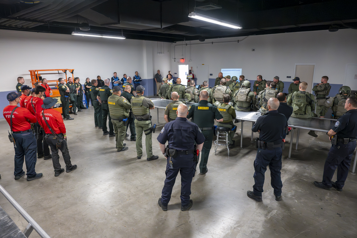 Multiple agencies at Port Canaveral in an exercise meeting