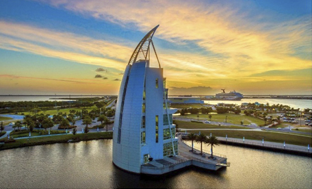 Exploration Tower at sunset, Port Canaveral