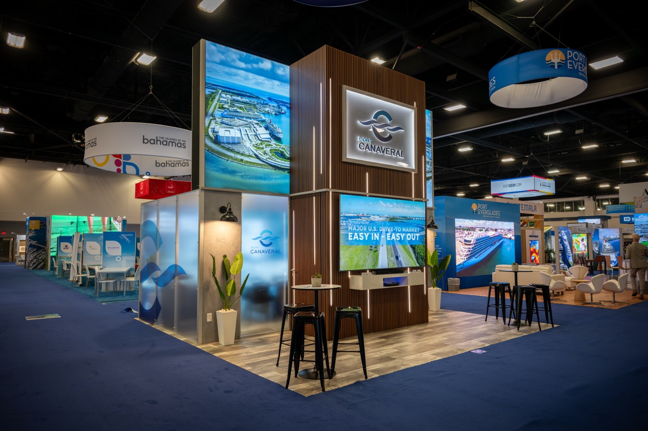 PortCanaveralsboothat2026SeatradeCruiseGlobalTVstatesMajorUSdrive-tomarketeasyin-easyout