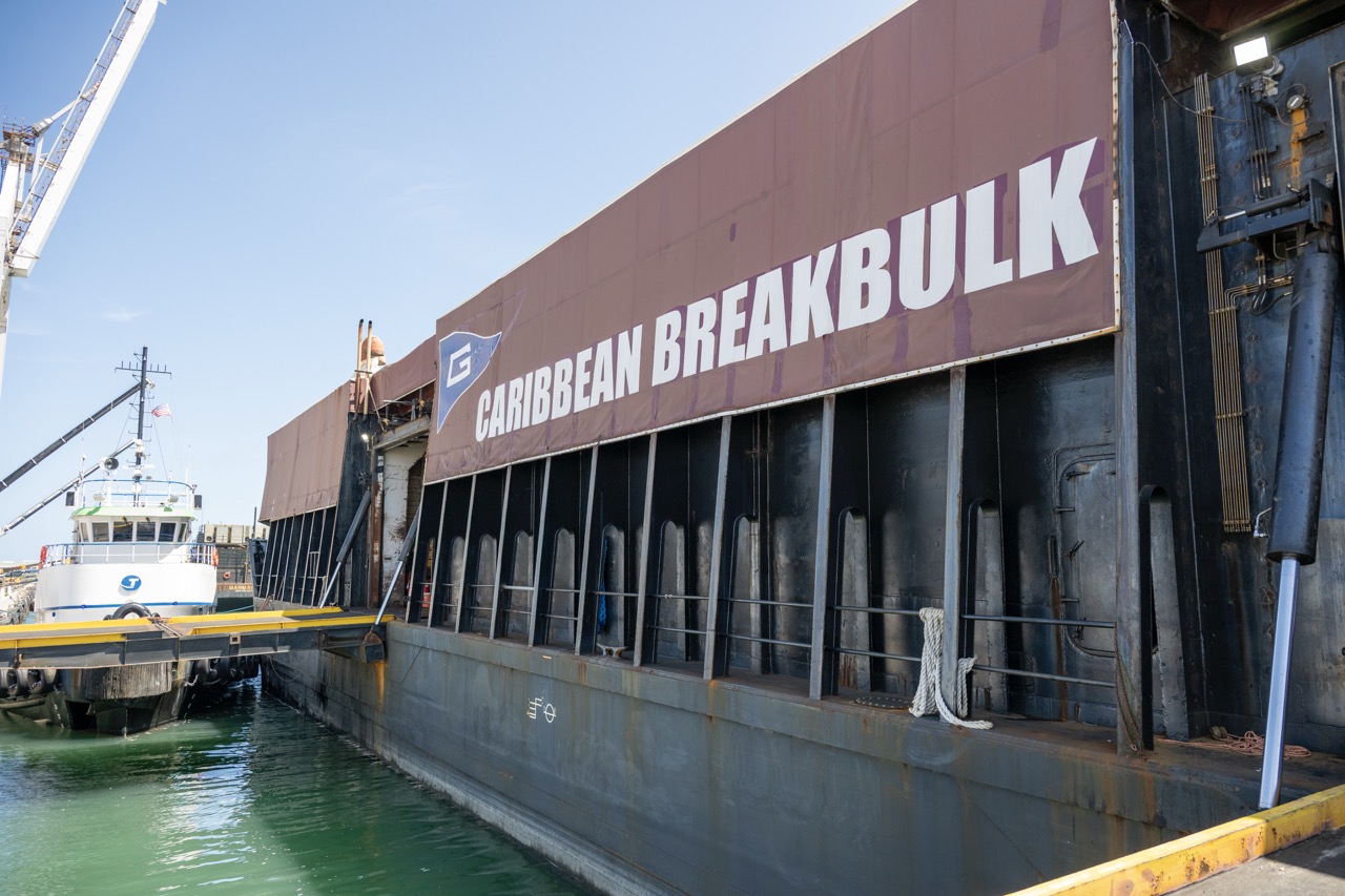 Photo of the warehouse ship Crimson Clover docked at Port Canaveral NCB6