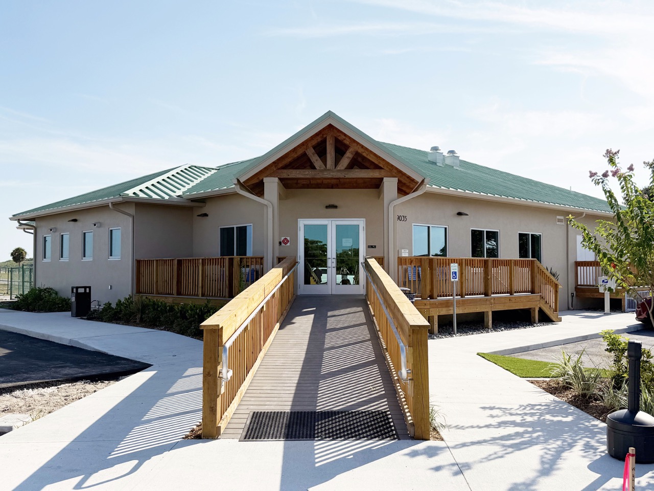 Exterior photo of the new Jetty Park camp store