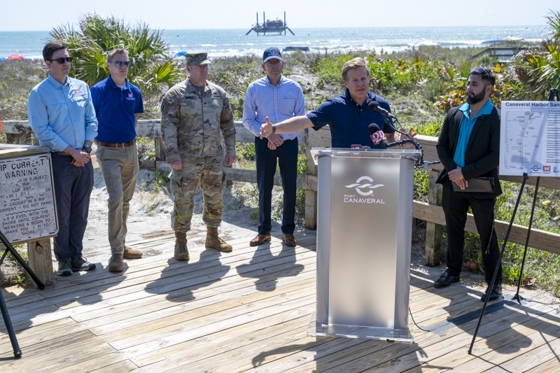 Rep. Mike Haridopolos (FL-8) speaks at Jetty Park on a $150M federal investment in Brevard County shore protection and beach preservation, managed by the U.S. Army Corps of Engineers and sponsored by the Canaveral Port Authority and Brevard County
